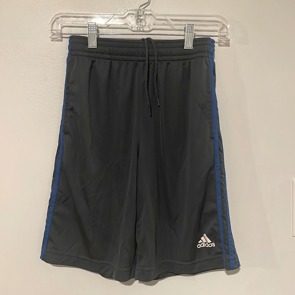 Adidas Boys Youth Medium Gray Blue Stripe Shorts YM